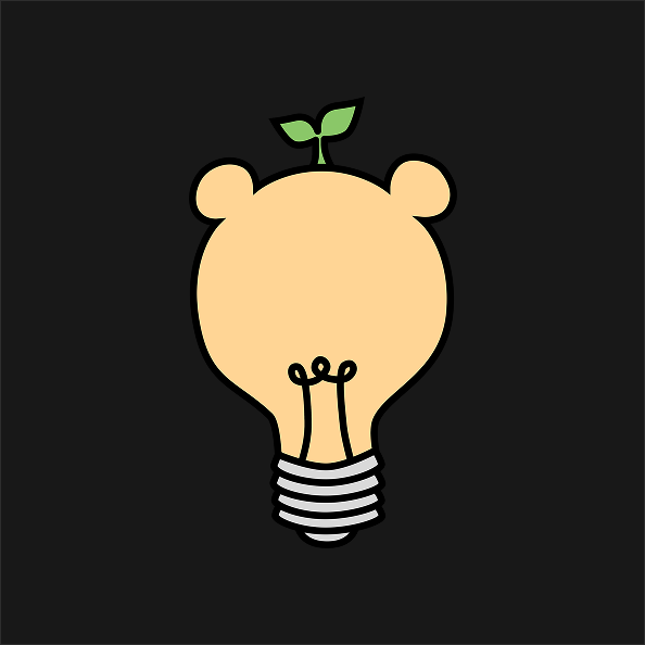 Bear-shaped light bulb icon with a sprout on the top, representing developing product thinking skills.